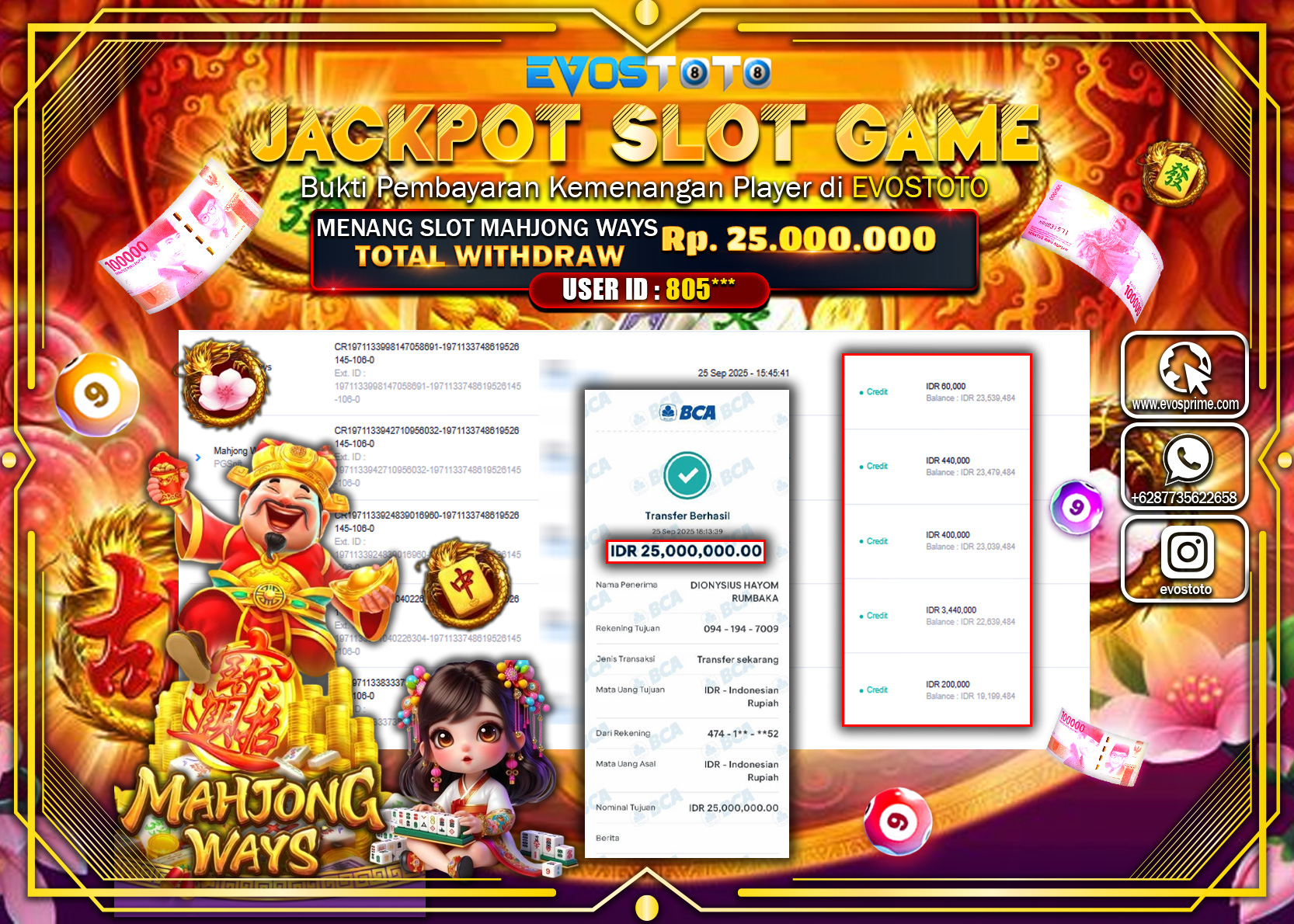 PEMBAYARAN JACKPOT SLOT MAHJONG WAYS Rp25.000.000 DI BAYAR LANGSUNG !