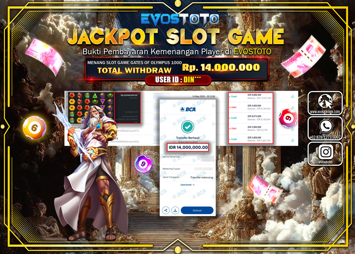 PEMBAYARAN JACKPOT SLOT GATES OF OLYMPUS 1000 Rp.14.000.000 DI BAYAR LANGSUNG !