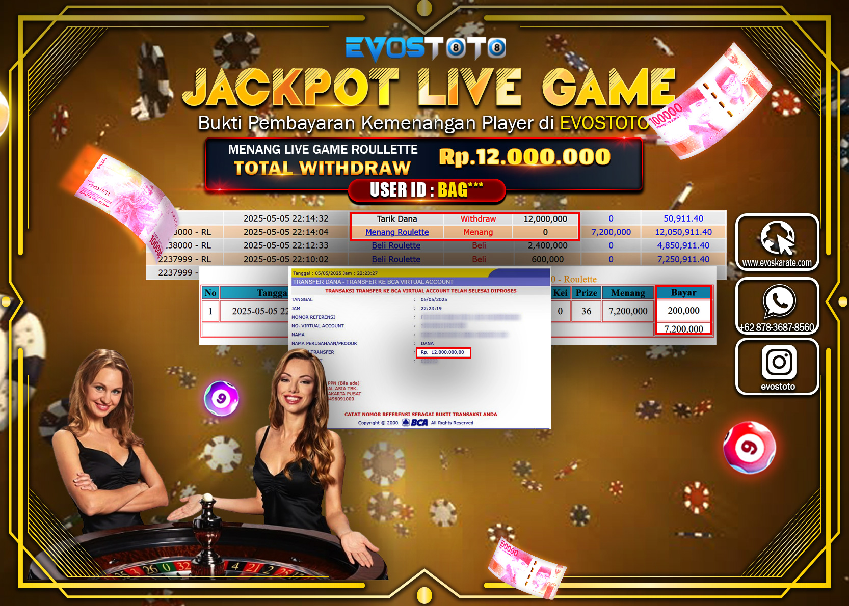 PEMBAYARAN JACKPOT LIVE GAME ROULLATE  Rp.12.000.000 DI BAYAR LANGSUNG !