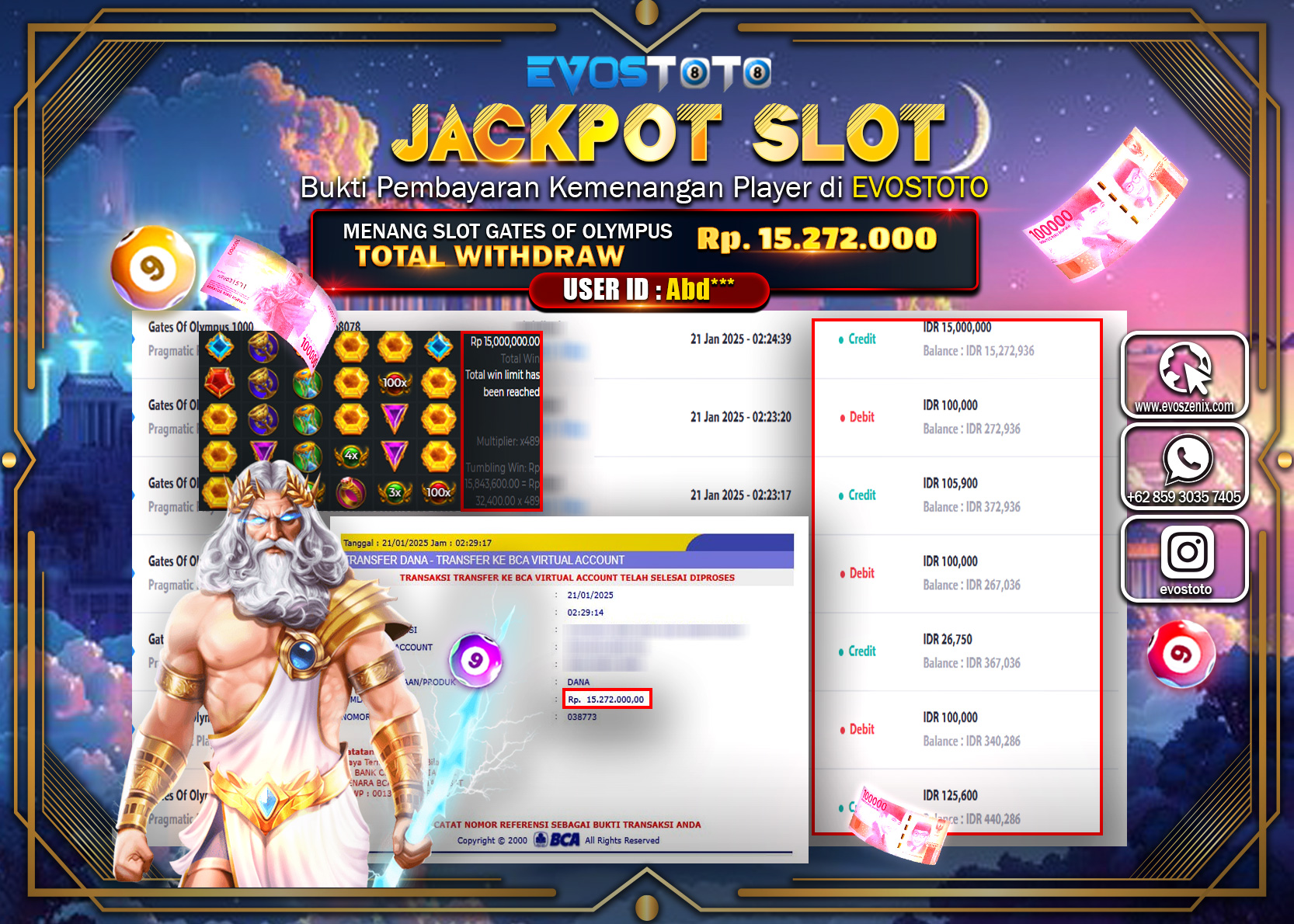 PEMBAYARAN JACKPOT SLOT GATES OF OLYMPUS 1000 Rp.15.272.000 DI BAYAR LANGSUNG !