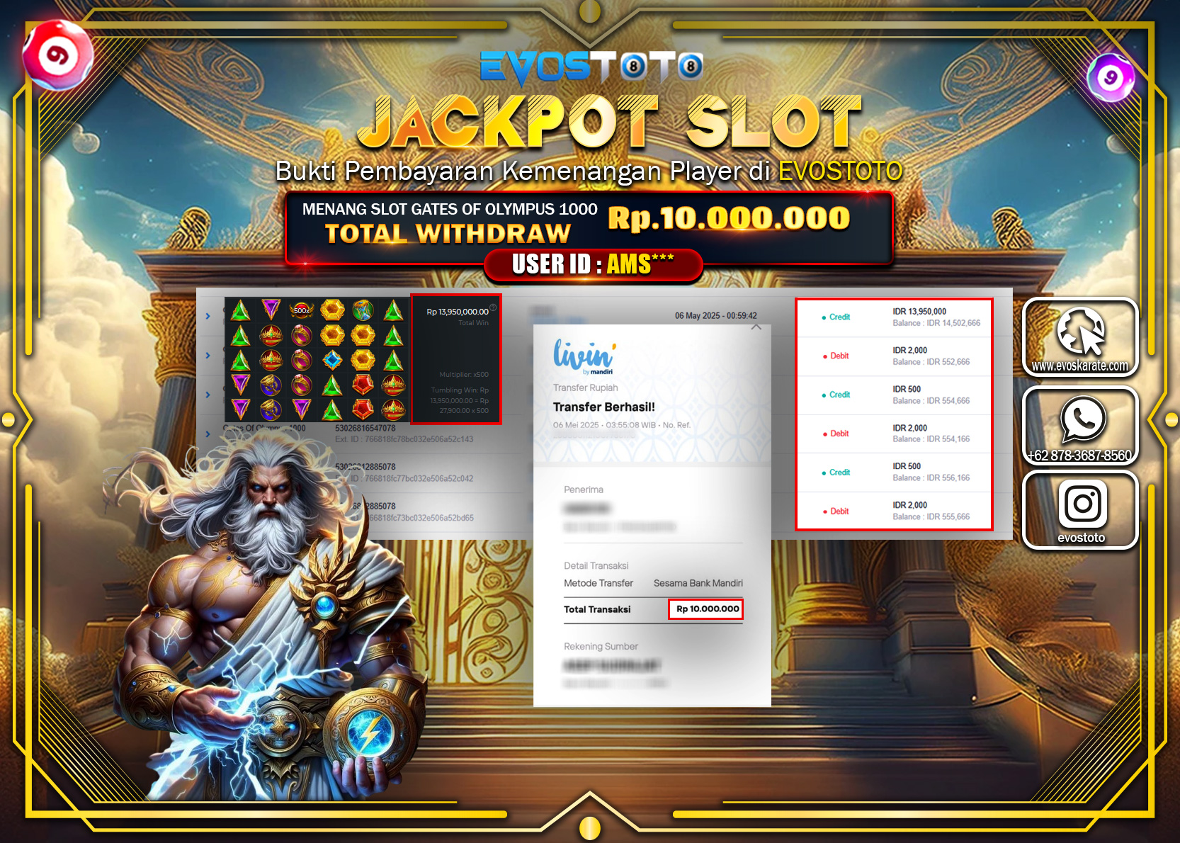 PEMBAYARAN JACKPOT SLOT GATES OF OLYMPUS 1000 Rp.10.000.000 DI BAYAR LANGSUNG !
