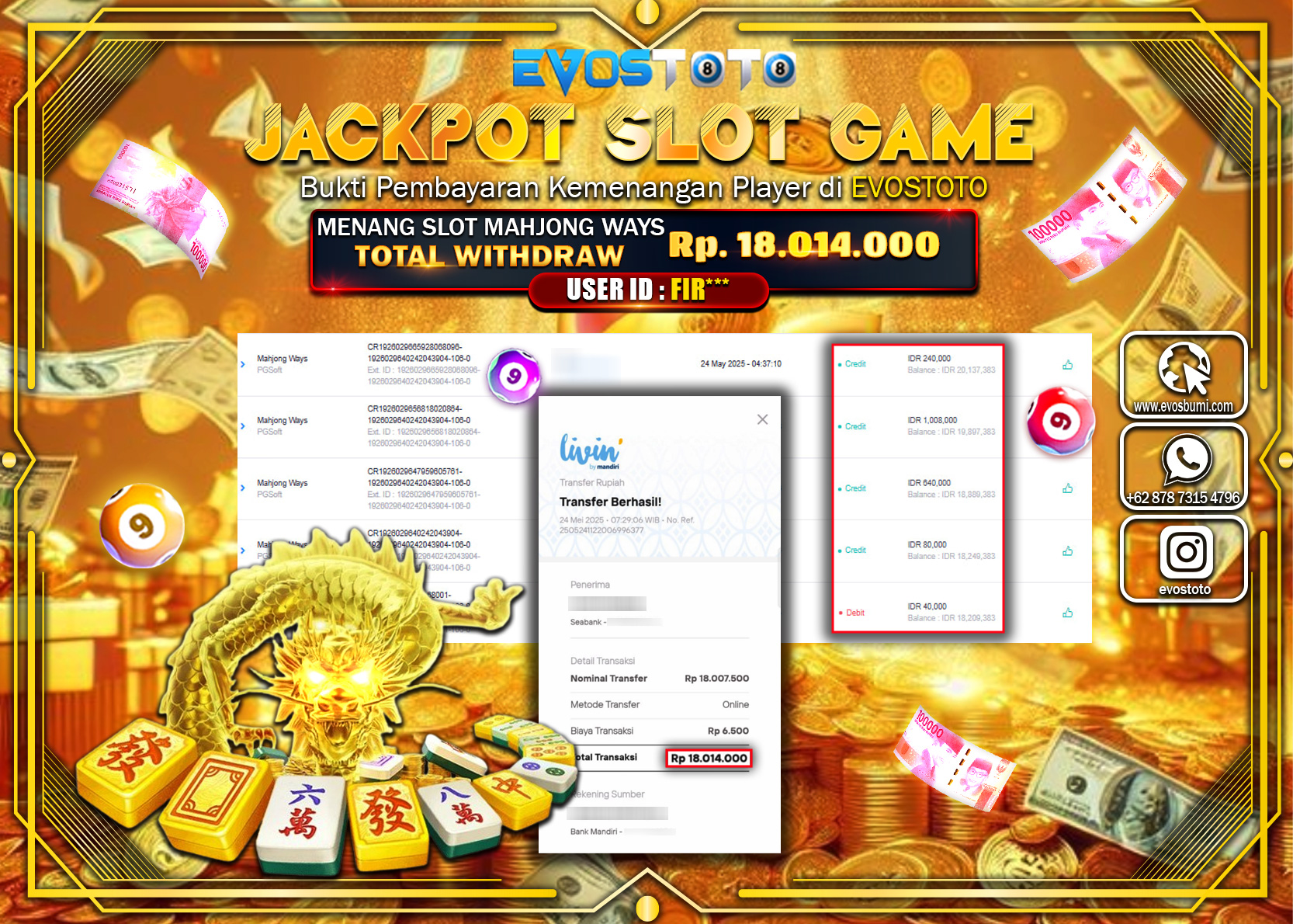 PEMBAYARAN JACKPOT SLOT MAHJONG WAYS Rp18.014.000 DI BAYAR LANGSUNG !