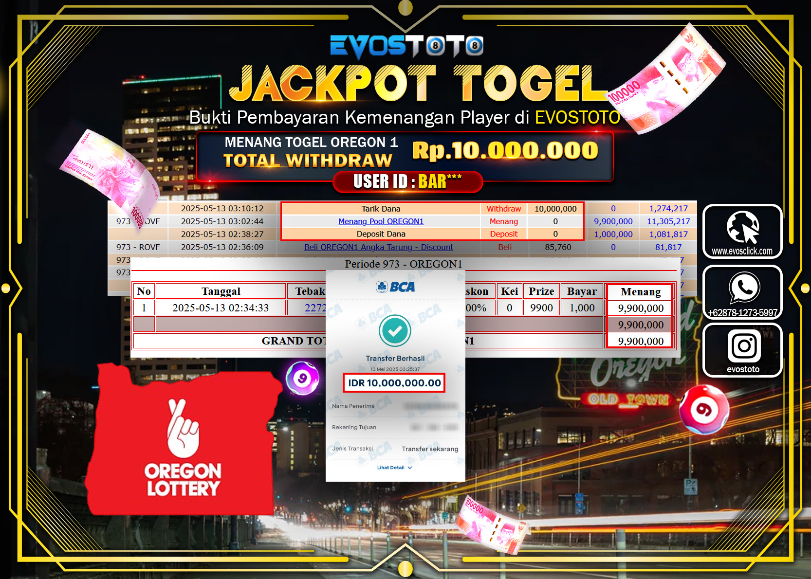 PEMBAYARAN JACKPOT TOGEL OREGON 1  Rp10.000.000 DI BAYAR LANGSUNG !