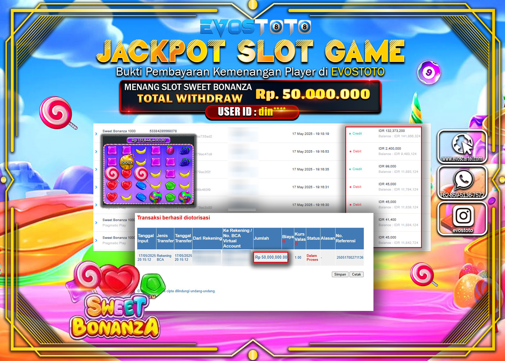 PEMBAYARAN JACKPOT SLOT SWEET BONANZA Rp50.000.000 DI BAYAR LANGSUNG !