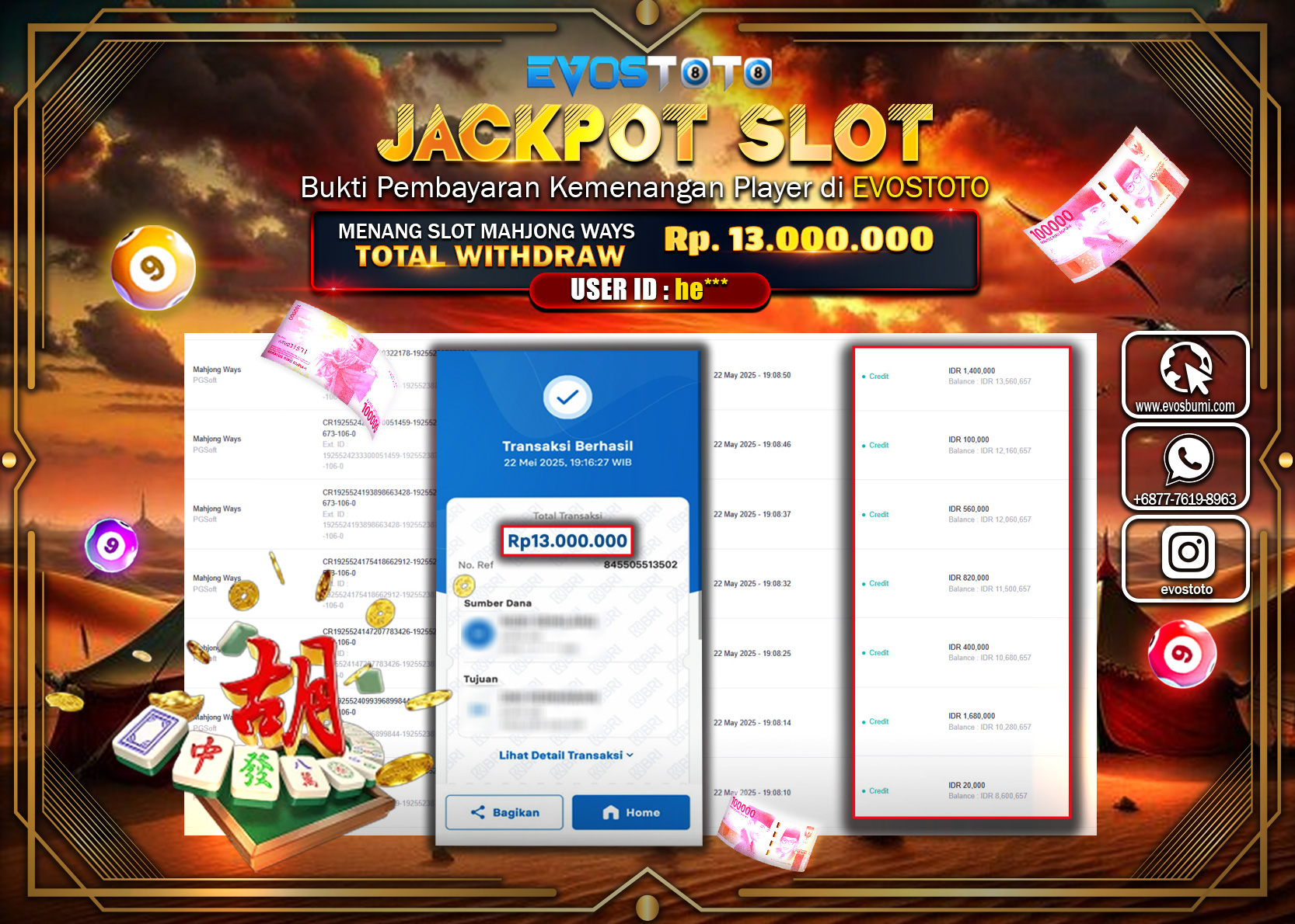 PEMBAYARAN JACKPOT SLOT MAHJONG WAYS Rp13.000.000 DI BAYAR LANGSUNG !