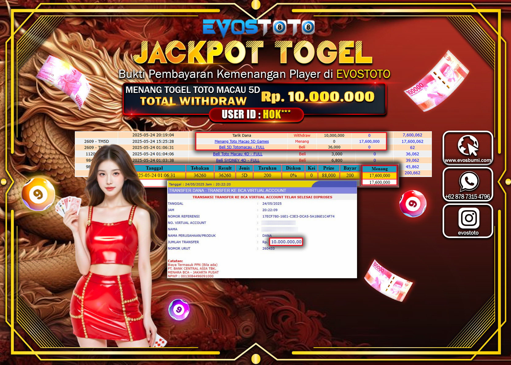 PEMBAYARAN JACKPOT TOGEL TOTO MACAU 5D Rp10.000.000 DI BAYAR LANGSUNG !