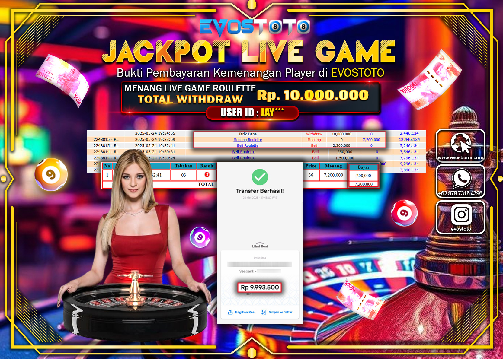 PEMBAYARAN JACKPOT LIVE GAME ROULETTE Rp.10.000.000 DI BAYAR LANGSUNG !