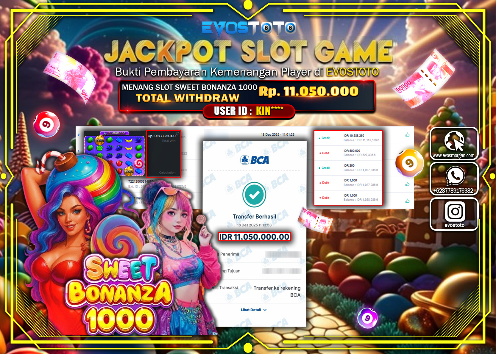 PEMBAYARAN JACKPOT SLOT SWEET BONANZA 1000 Rp.11.050.000 DI BAYAR LANGSUNG !