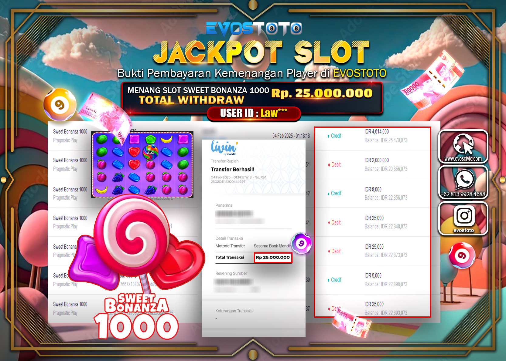 PEMBAYARAN JACKPOT SLOT SWEET BONANZA 1000 Rp.25.000.000 DI BAYAR LANGSUNG !
