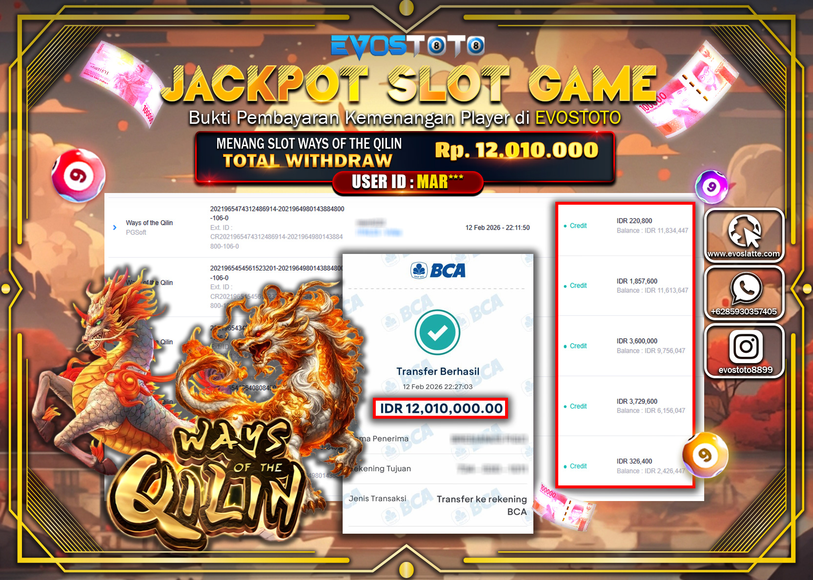 PEMBAYARAN JACKPOT SLOT WAYS OF THE QILIN Rp.12.010.000 DI BAYAR LANGSUNG !