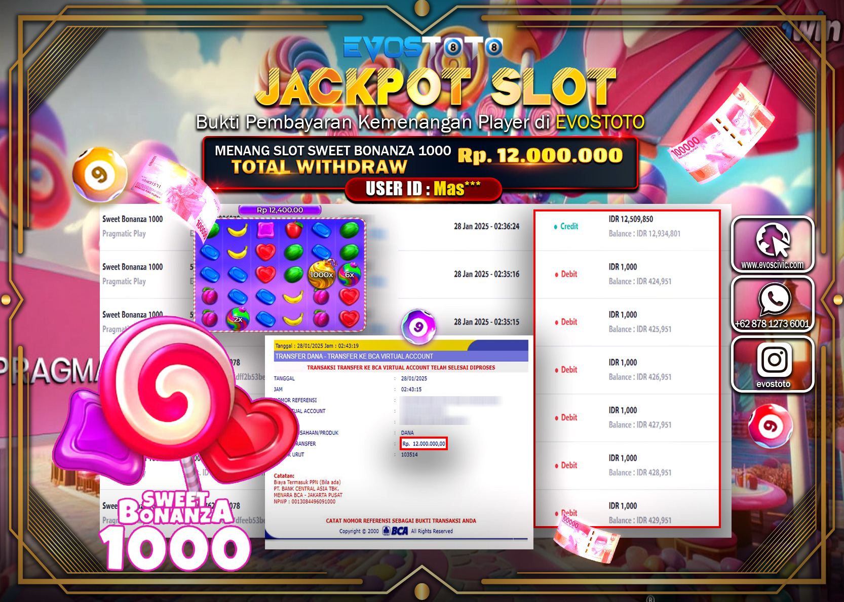 PEMBAYARAN JACKPOT SLOT SWEET BONANZA 1000 Rp.12.000.000 DI BAYAR LANGSUNG !