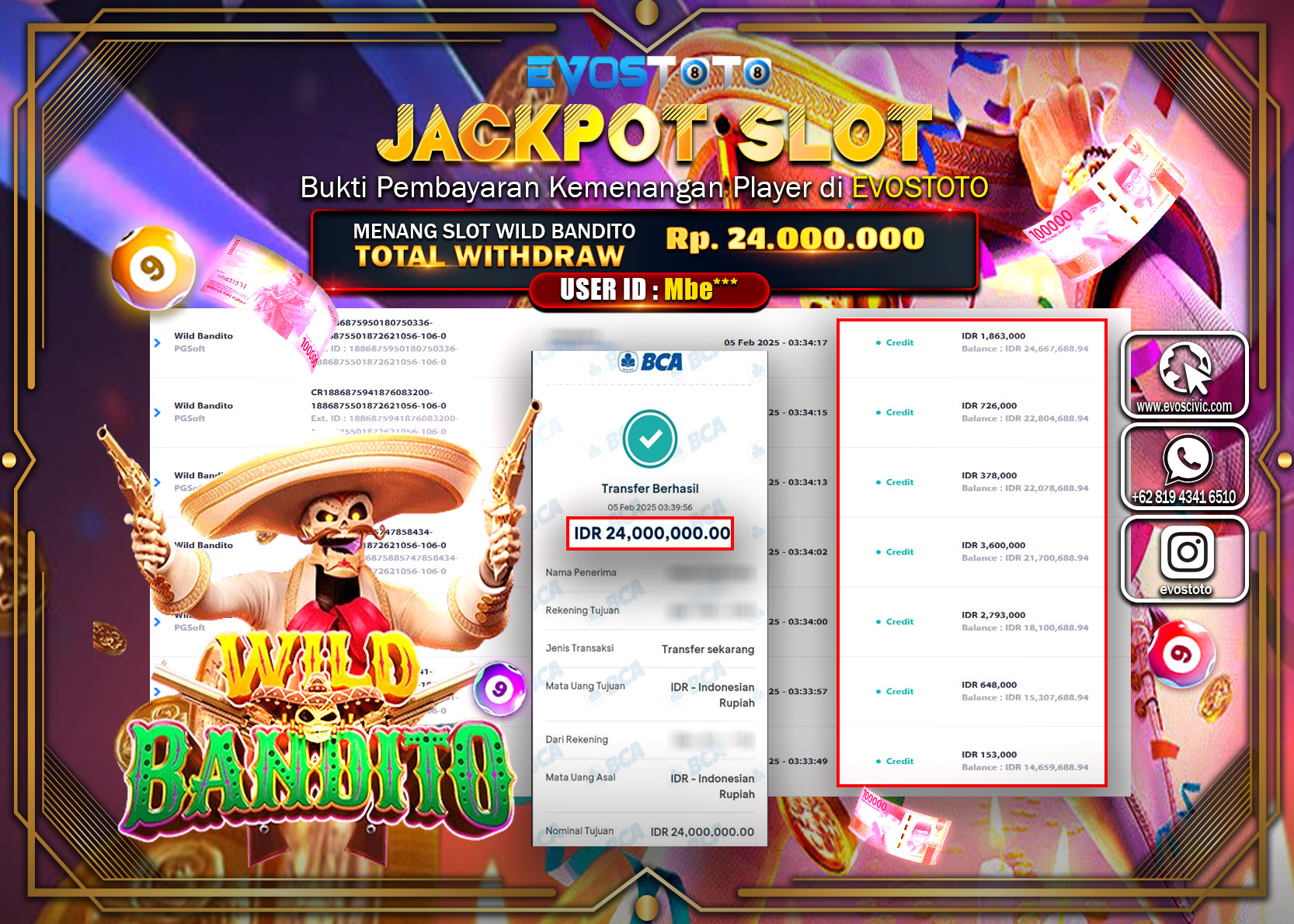 PEMBAYARAN JACKPOT SLOT WILD BANDITO Rp.24.000.000 DI BAYAR LANGSUNG !