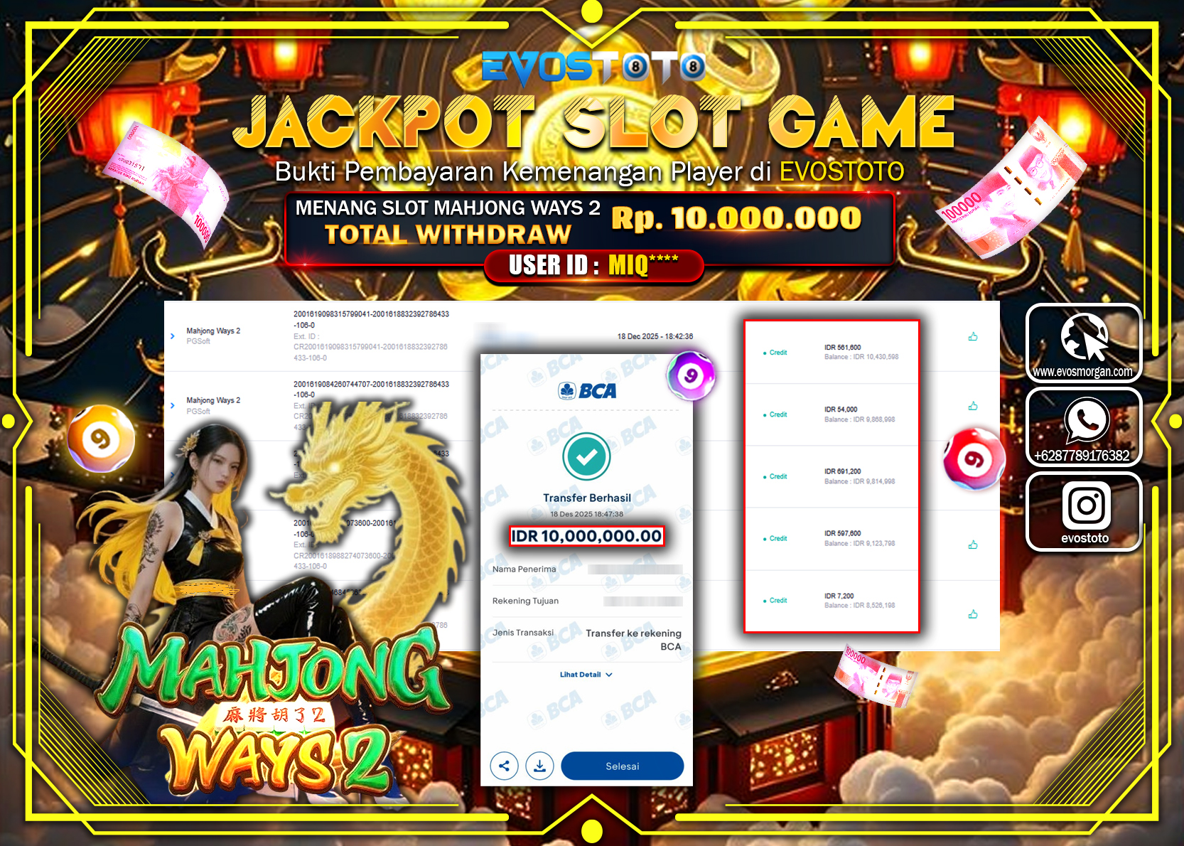 PEMBAYARAN JACKPOT SLOT MAHJONG WAYS 2 Rp.10.000.000 DI BAYAR LANGSUNG !