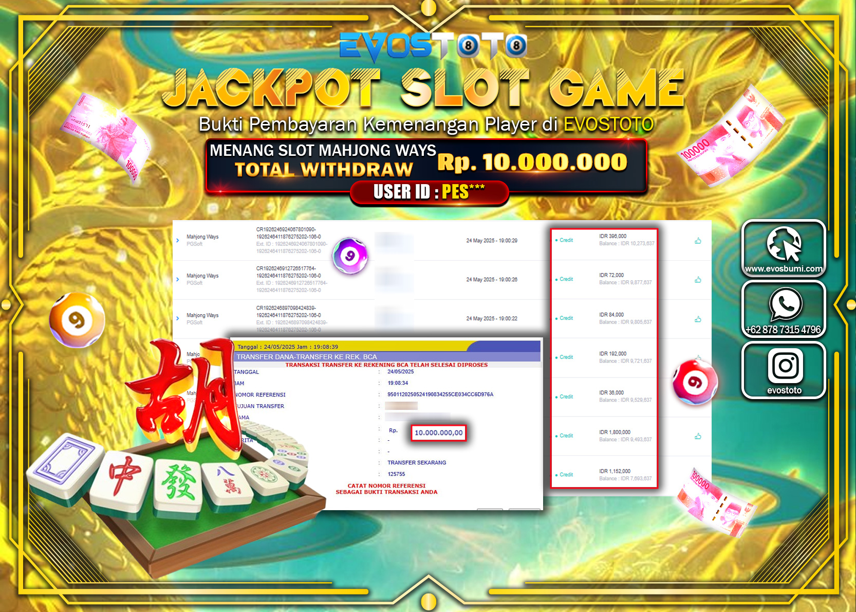 PEMBAYARAN JACKPOT SLOT MAHJONG WAYS Rp10.000.000 DI BAYAR LANGSUNG !