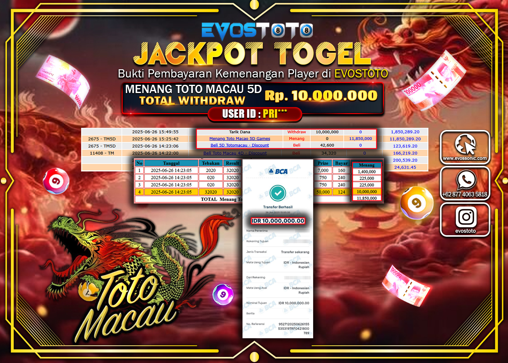 PEMBAYARAN JACKPOT TOGEL TOTO MACAU 5D RP10.000.000 DI BAYAR LANGSUNG !