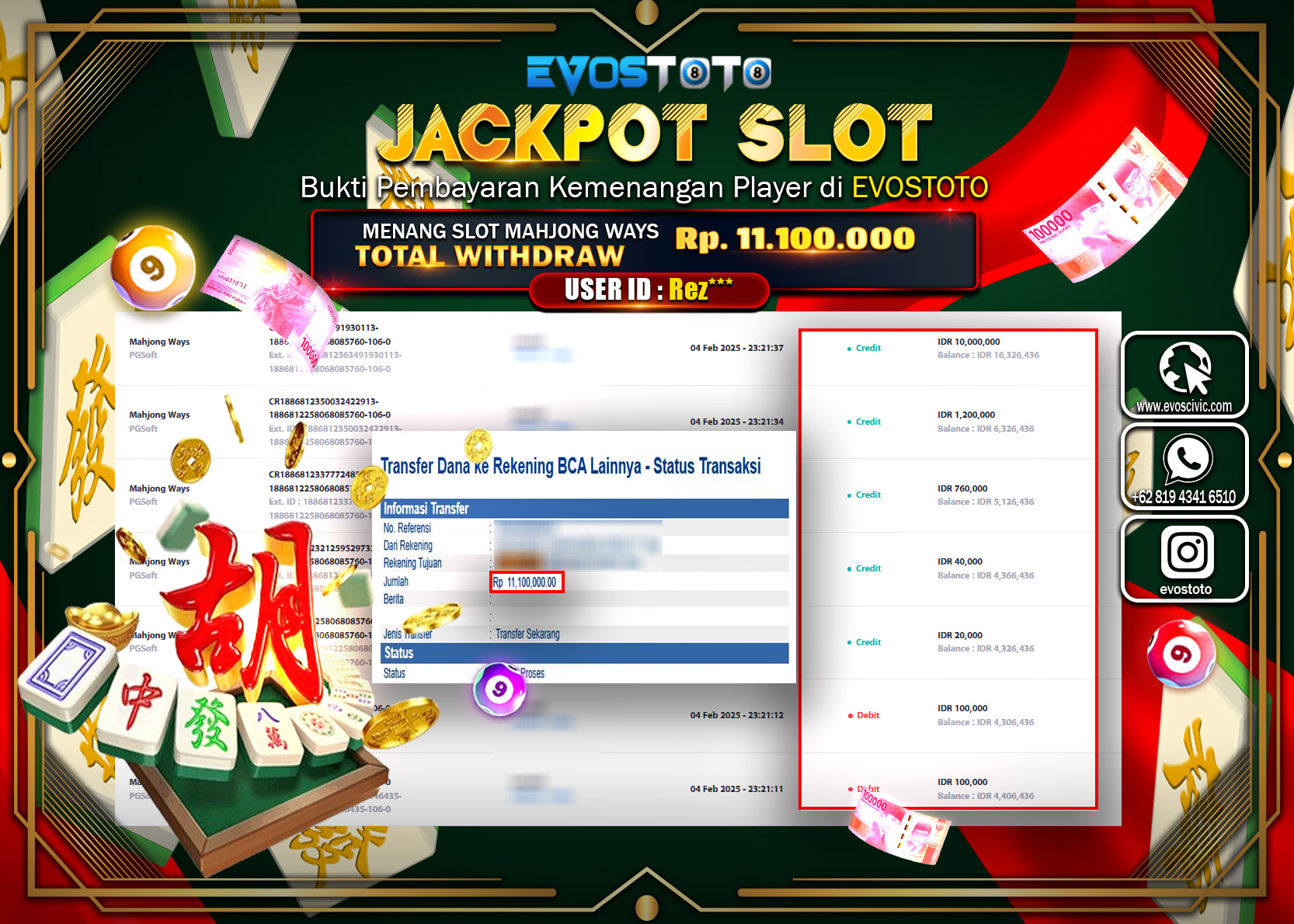 PEMBAYARAN JACKPOT SLOT MAHJONG WAYS Rp.11.100.000 DI BAYAR LANGSUNG !