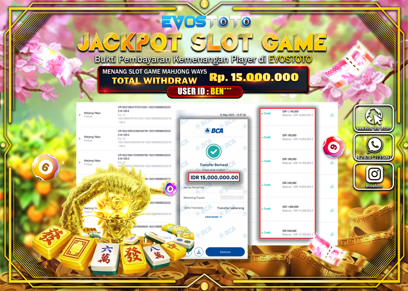 PEMBAYARAN JACKPOT SLOT MAHJONG WAYS  Rp.15.000.000 DI BAYAR LANGSUNG !