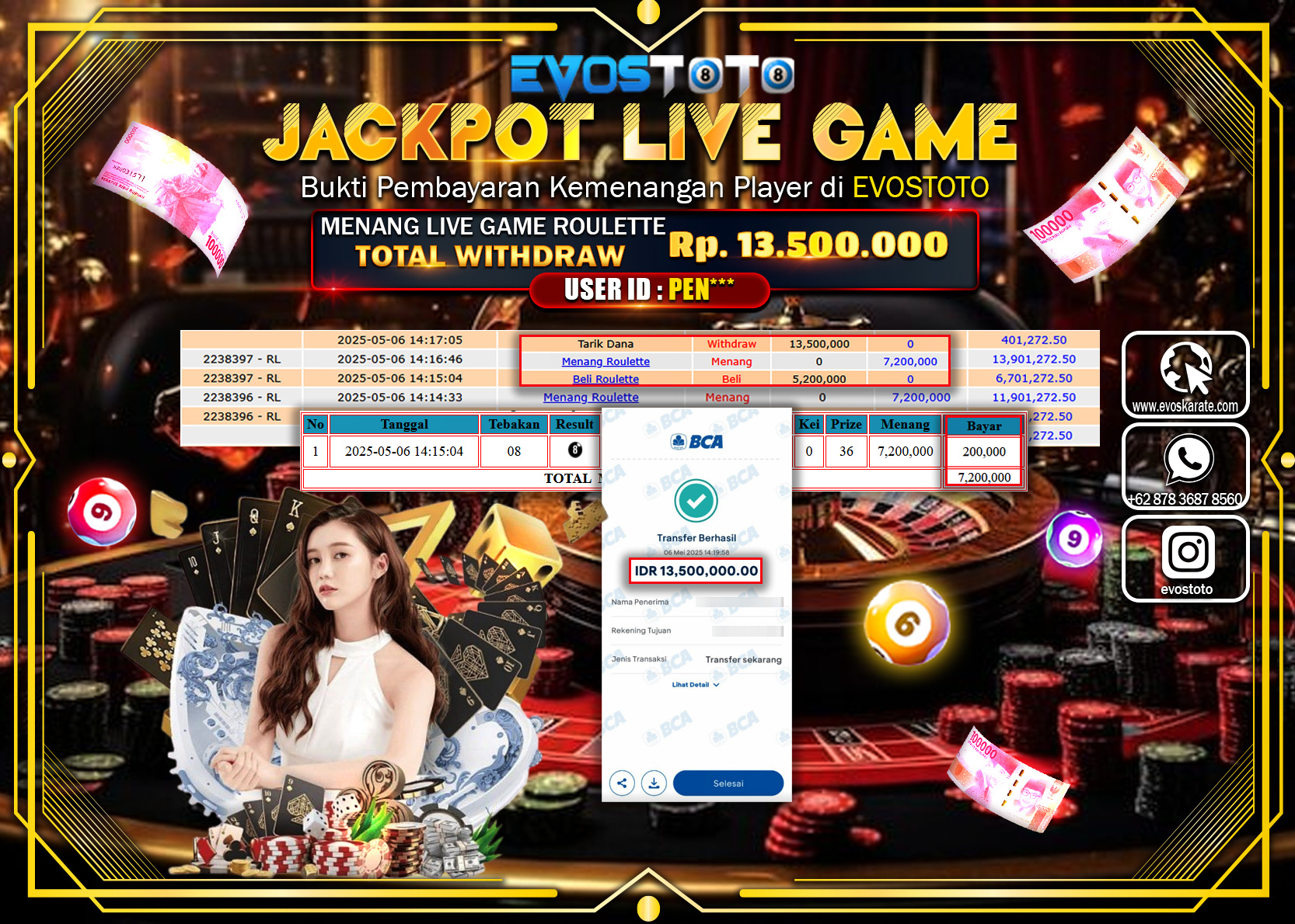 PEMBAYARAN JACKPOT LIVE GAME ROULLATE Rp.13.500.000 DI BAYAR LANGSUNG !